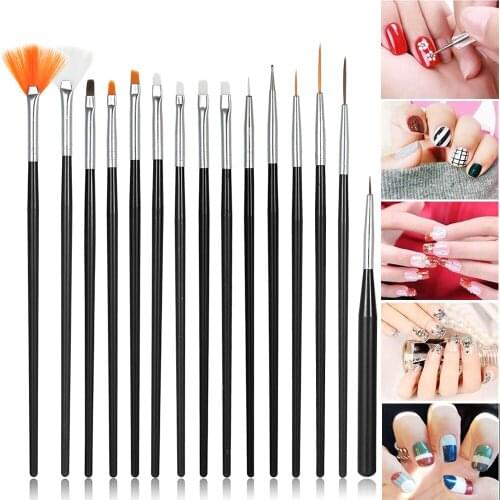 15Pcs Acrylic Nail Brush French Manicure Brushes Design Painting Drawing UV Gel Polish Nail Art Pen Decoration Eyeliner Brush