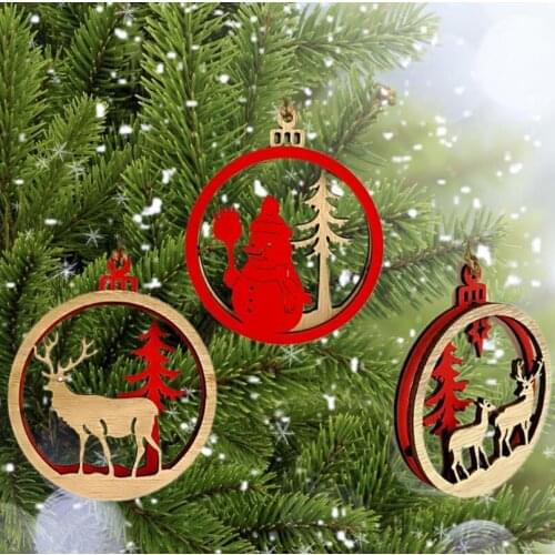 3 models/set Wooden Christmas Xmas Tree Decorations Snowman Deer Bulb Small Pendants Ornament LX4834