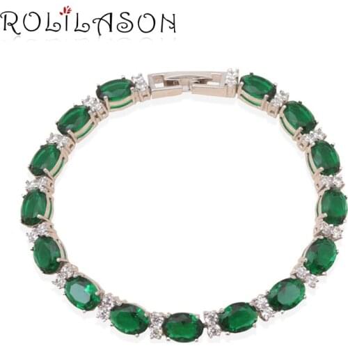 ROLILASON vintage Green Zircon silver bracelet luxury elegant gift for lady Health Fashion jewelry TB460 free shipping