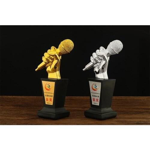 World Cup resin trophy custom note music trophy host gold microphone trophy singing contest good sound trophy