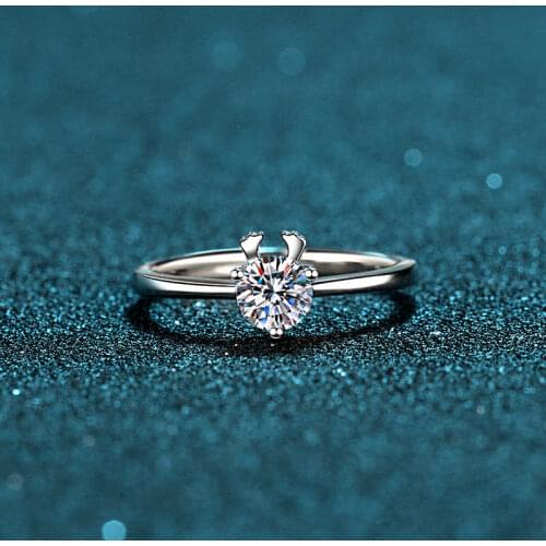 Geoki 925 Sterling Silver Cute Round Perfect Cut 0.5 ct Mossanite Deer Ring Women Real Passed Diamond Test Engagement Jewelry