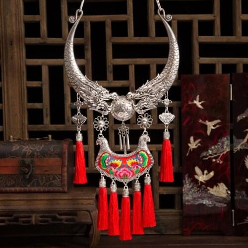 Blue butterfly Yunnan folk style collar sweater chain necklace tassel silver jewelry manufacturers selling g