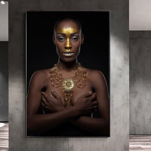 Black And Glden Nude Africa Women Oil Painting on Canvas Cuadros Posters and Prints Scandinavian Wall Art Picture Home Decor
