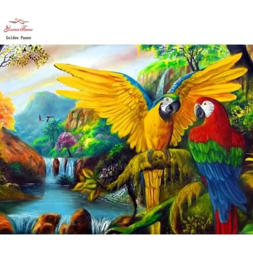GOLDEN PANNO Painting Diamond Cross Embroidery Mosaic Animal Diamond Embroidery Square Full Rhinestone Bird Parrot Cube Crafts