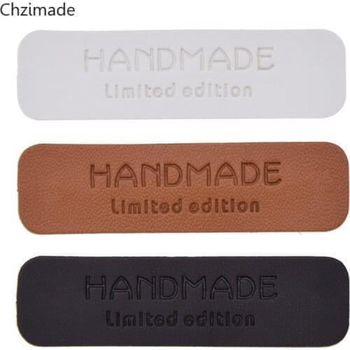 48Pcs/lot Hand Made Limited Edition Leather Handmade Labels Tags For Garment DIY Sewing Materials Crafts