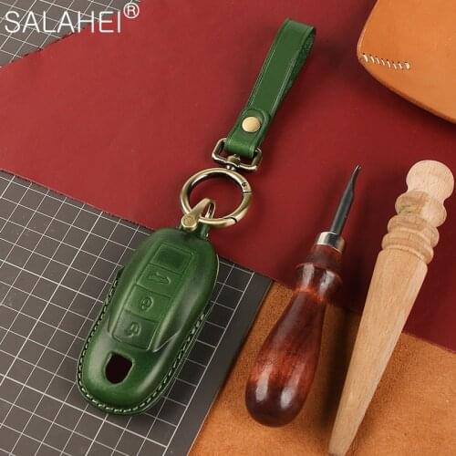 Leather Car Key Cover Case Cover Shell For Porsche Panamera Macan Cayenne Carrera Boxster Cayman 911 970 981 991 918 Auto Stylis