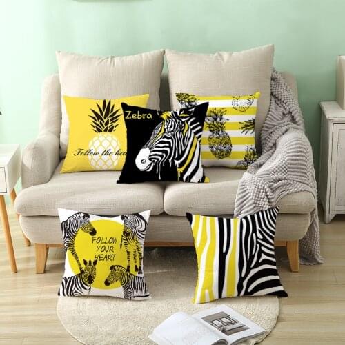 Creative Zebra Pineapple Yellow Cushion Cover Nordic Geometric Print Pillowcase Livingroom Simple Decorative Throw Pillow Cover