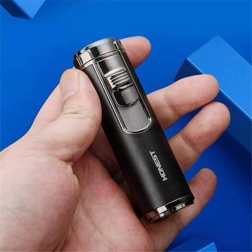 Metal Gas Lighter Cigarettes Windproof Gas Lighter with Four Direct Flames Fixed-Fire Small Welding Turbo Torch Fire Mens Gifts