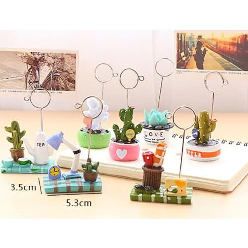 Cute Little Potted Plants Table Number Holder Desk Paper Memo Note Namecard Holder Card Photo Holders Stand for Wedding Party
