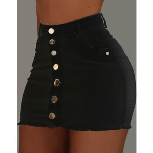 Womens New Fashion Button Up Mini Denim Skirts Sexy High Waist Warp Skirts Casual Solid Color Pockets Mini Skirts saia jeans