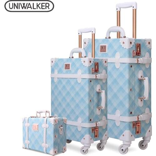 3PCS/SET Spinner Luggage Set Vintage Print suitcase PU Leather Water-resistant Upright Travel Trolley Rolling wheel box