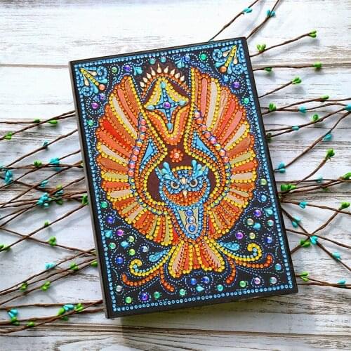 5D DIY Art Diamond Painting Notebook Diary Round Drill Diamond Mosaic Embroidery Sale A5 50 Pages Picture Owl Peacock Mandala