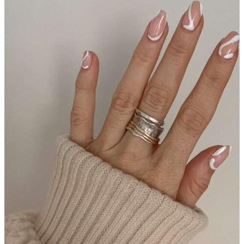 24Pcs/Set Wave Line Fake Nail for Women Beauty Streak Detachable False Nails French Level Head Full Cover Nail Art Tip