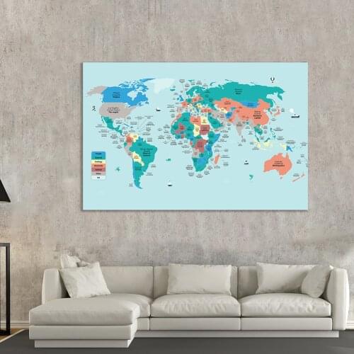 150*100cm The World Capitals and Their Local Languages Translation Wall Poster Non-woven Canvas Home Decoration School Supplies