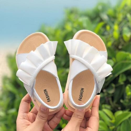 Summer 2021 New Childrens Sandals Leather Ruffles Toddler Kids Shoes Cute Baby Shoes Soft Fashion Princess Girls Sandals
