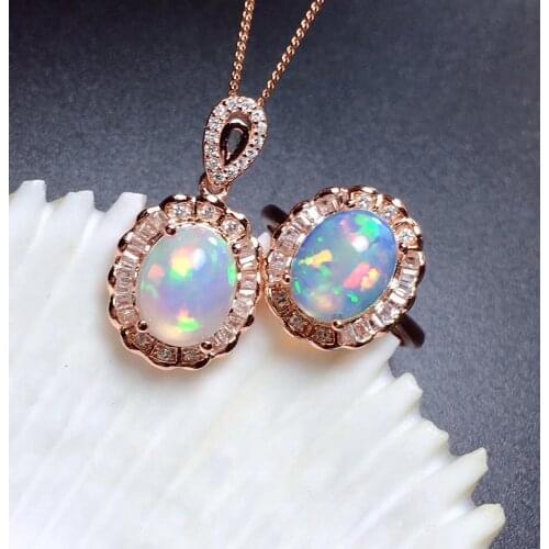 New Arrival Real and Natural Opal jewelry set Natural Real Opal 925 sterling silver 1pc pendant,1pc ring
