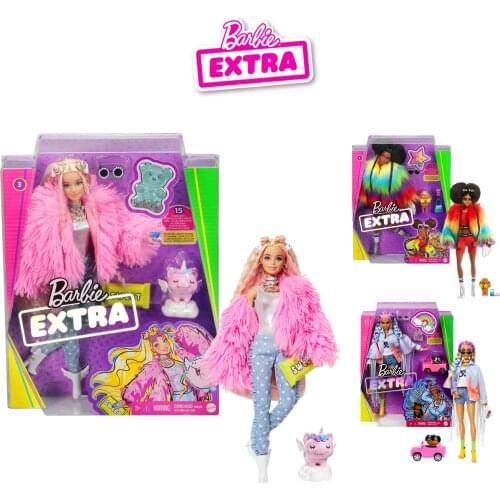 Original Barbie Extra Dolls Blonde Rainbow Brunette Hair Accessories Flexible Joints Barbie Collector Girls Kids for Toy Gift