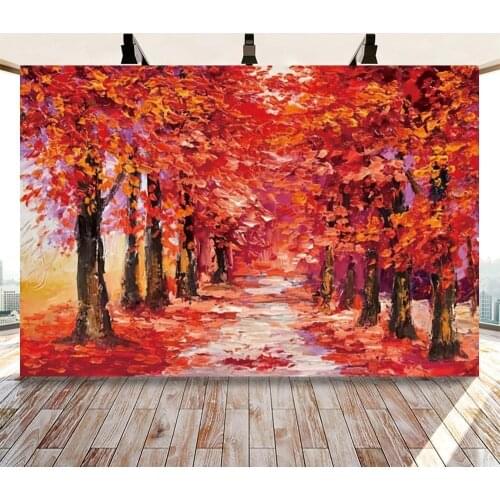 Autumn Scenic Backdrops Landscape Yellow Green Forest Maple Tree Leaves Road Photography Backgrounds Baby Portrait Photophone