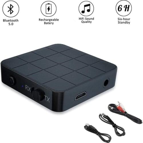 KN321 2 In 1 Bluetooth 5.0 Receiver Transmitter Car Wireless Audio Adapter with RCA Line 3.5mm Aux Cable Auto Adapter Accessory