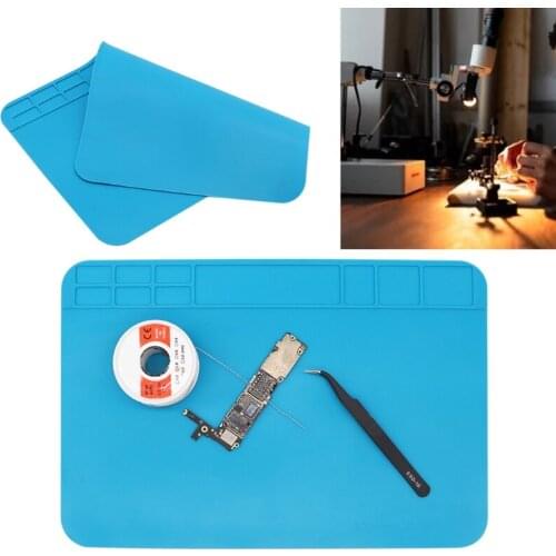 1 Set Large Size Soldering Iron Pad 11.81x7.87' with Screw Positioning Accessory Slots Heat Insulation Working Mat Silicone