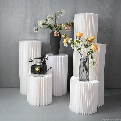 Wedding Props Deformed Folding Cylindrical Cake Dessert Table Kraft Paper Roman Column Ornaments Wedding Road Led Decoration