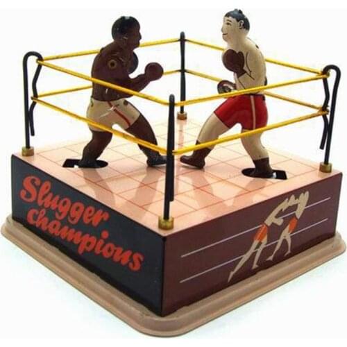 Vintage Tin Toy Boxing Ring Wrestling Boxers with Wind-Up Key Retro Style Adults Novelty Gift
