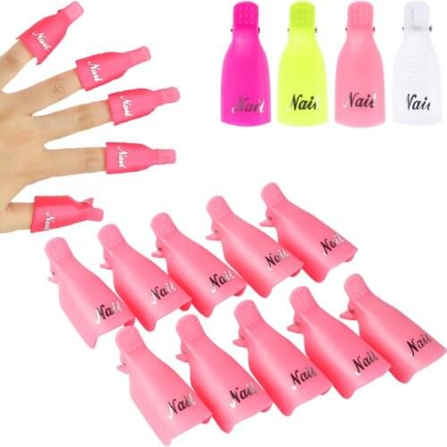 10pcs Nail Art Remover Clips Plastic Soak Off Cap Clip Acrylic UV Gel Polish Removal Tool DIY Manicure Cleaner Accessory NLND136