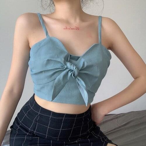 Women Fashion Bowknot Tank Top Stylish Sleeveless Solid Color Sexy Crop Top for Ladies Female Women Casual Tanks Tops Clubwear