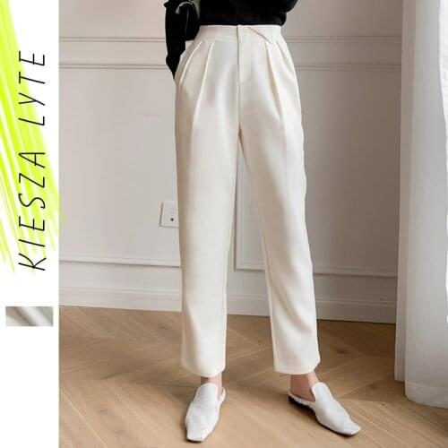Women White Pants 2021 Spring Summer New Solid High Waist Minimalist Fashion Female Buttons Ankle Trousers