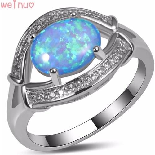 Weinuo Blue Fire Opal White Crystal Ring 925 Sterling Silver Top Quality Fancy Jewelry Wedding Ring Size 5 6 7 8 9 10 A345