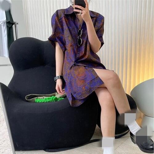 2021 New Summer High Quality Ladies Shirts Dress Loose Print Fashion Women Dresses Casual Elegant Female Dress T81