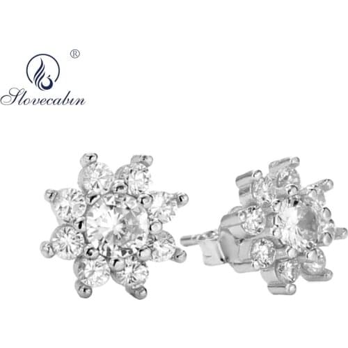 Slovecabin 925 Sterling Silver Cluster Flower Crystal CZ Stud Earring Star Blossom Ear Jewelry For Women 2019 Fashionable