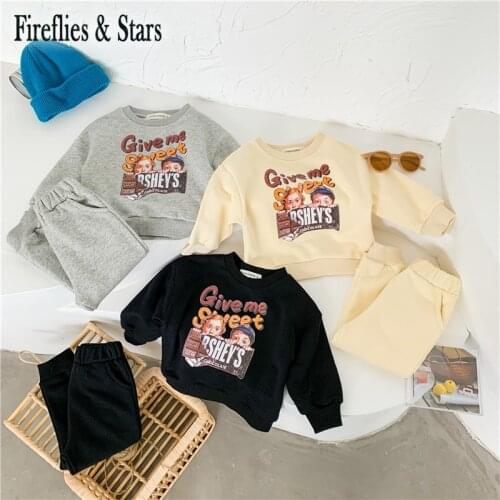 Spring Autumn Girls 2 Pcs Set Baby Sweatshirt + Pants Kids Suits Children Activewear Clothes Casual Cartoon Print 1 To 7 Yrs