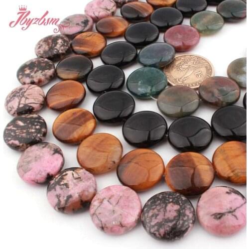 20mm Natural Fluorite Quartz Rhodonite Tiger Eye Agates Coin Stone Beads For DIY Necklace Jewelry Making Loose 15" Free Shipping