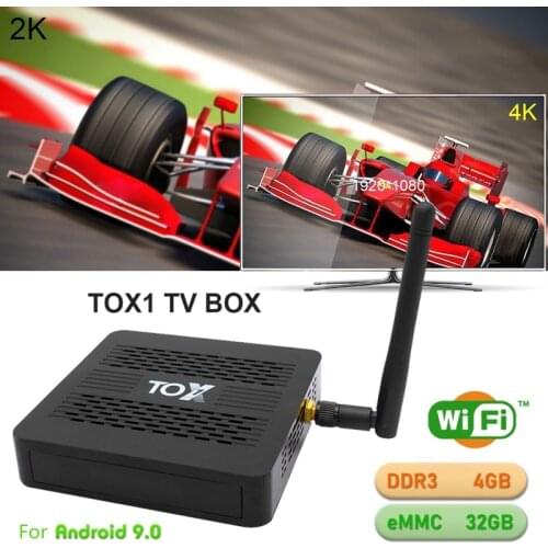 2020 New TOX1 Android- 9.0 4GB RAM- 32GB ROM WiFi Bluetooth Smart TV 4k HD- Set-Top Box Quad-Core Media Player 1000M LAN J0PB