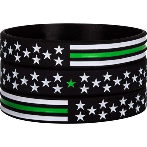 300pcs Thin Green Line USA Flag Power of Faith Silicone Wristbands Bracelets Free Shipping by DHL