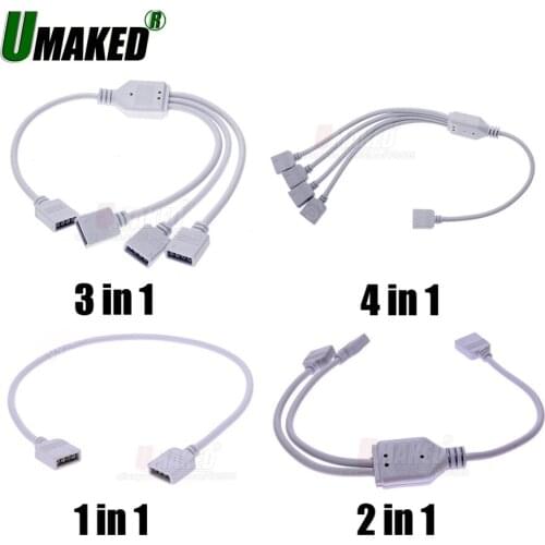 4 Pins RGB LED tape Connector 1 to 2 3 4 plug power Splitter Cable 4pin needle female Connector wire for RGB Led Strip Light