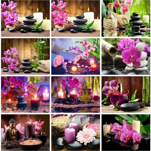 Huacan Diy 5d Diamond Painting Art Orchid Flower Mosaic Stone Embroidery Cross Stitch Candle Handmade Gift