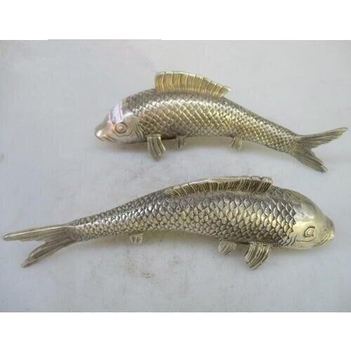 Antique antiques Collectible Decorated Old Handwork Tibet Silver Carved 1 Pair Fish Statue/Home Fengshui animals Sculpture