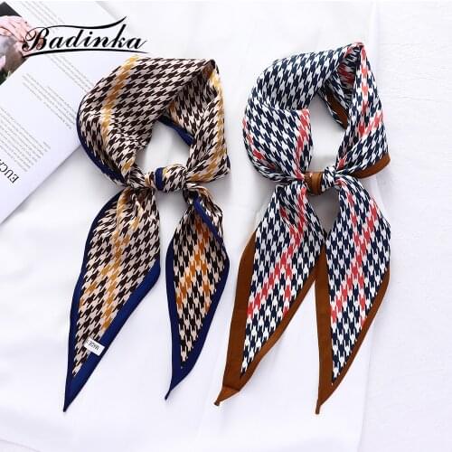 Badinka 2021 New Designer Houndstooth Head Wrap Scarf Shawl Women Korean Silk Hair Bandana Beach Scarves for Ladies Neckerchiefs
