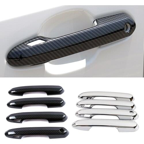 For Toyota Rav 4 Rav4 2019 Carbon Fiber Color Door Handle Cover ABS Decoration Protector Chrome Trim With 2 Smart Set