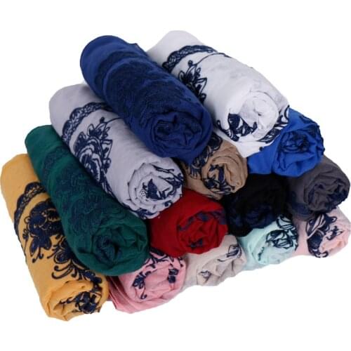 Women Embroidered Scarf Floral Cotton Hijabs Shawls Womens Scarves Muslim Headscarf Lady Long Wraps Big Size Pashmina 180*90CM