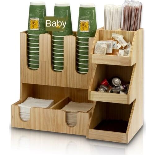 Wood-made restaurant bar counter beverage cup rack firm and firm wooden disposable cup holder durable non-deformation straw suga