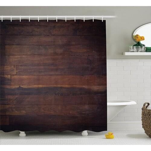Chocolate Shower Curtain Aged Weathered Dark Timber Oak Wooden Planks Floor Image Country Life Carpentry Fabric Bathroom Decor