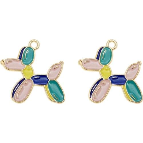 Julie Wang 4PCS Enamel Balloon Dog Charms Alloy Colorful Dog Gold Tone Necklace Bracelet Earring Jewelry Making Accessory