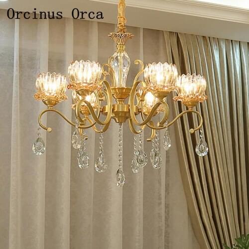European style retro luxury crystal chandelier living room and bedroom restaurant American copper gold glass chandelier