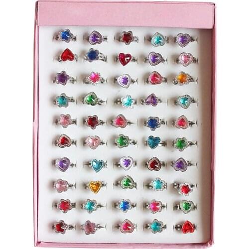 10pcs Kids Girls Child Princess Random Heart Flower Rings Sweet Party Jewelry Accessories Christmas Gifts Play Finger Ring