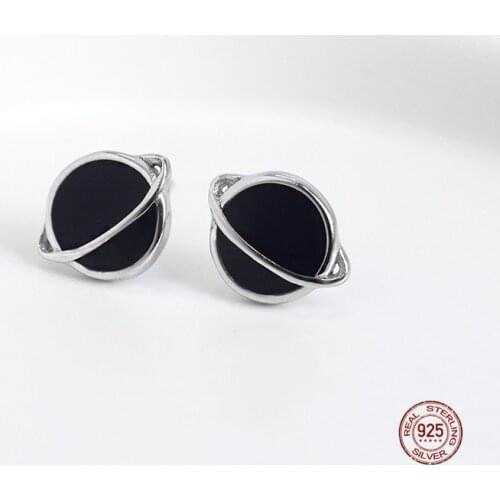 LKO Personality Simplicity Drop Glaze Universe Star Ball Stud Earrings 925 Sterling Silver Earrings For Women Ear Ornaments