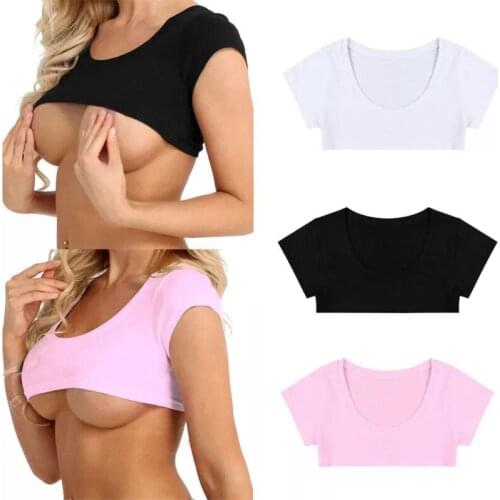Womens Tank Tops Short Sleeve Crop Cami Club wear Sexy Undershirt solid erotic fun wrapped chest short sleeves erotic sexy top