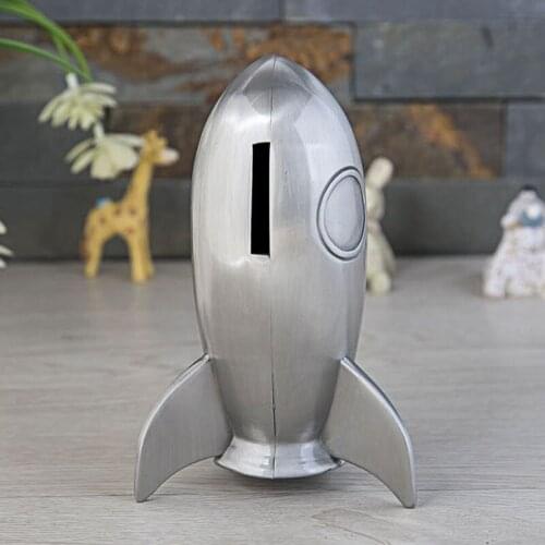 Metal crafts home decoration creative rocket piggy bank cartoon cute childrens toy coin piggy bank